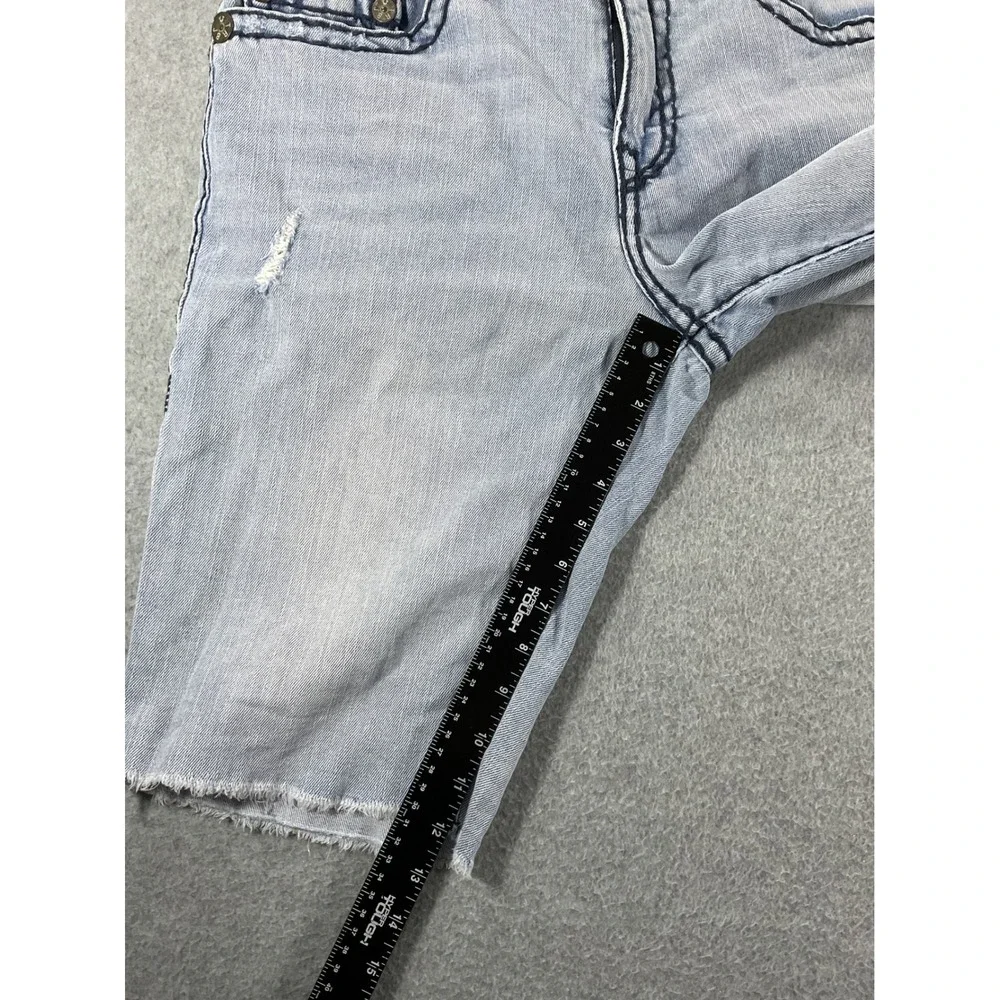 True Religion Ricky Relaxed Straight Distressed Shorts Light Wash Mens 34 1129